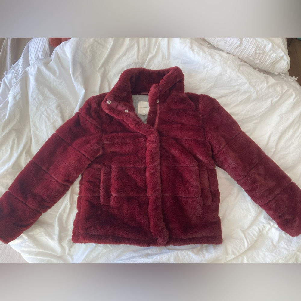 Faux fur puffer coat, size small